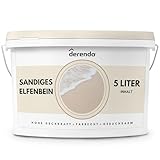 derendo Exklusive Wandfarbe beige 5L, hohe Deckkraft, Dispersionsfarbe innen, Innenwandfarbe Raumfarbe Sandiges Elfenbein matt, Deckkraftklasse 2, hochdeckende Innenfarbe Profi Qualität