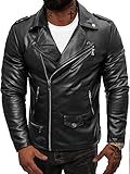 OZONEE Herren Lederjacke Kunstlederjacke Kunstleder Farbvarianten Jacke Bikerjacke Übergangsjacke Herrenjacke Leder Echtlederjacke Echtleder Wildleder Biker JS/11Z8014Z SCHWARZ XL