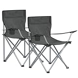 SONGMICS Campingstuhl, 2er Set, Klappstuhl für Outdoor, Angelstuhl mit Armlehnen, Getränkehalter, tragbar, klappbar, bis 120 kg belastbar, Camping, Garten, Strand, Terrasse, schiefergrau GCB001G11