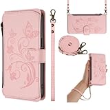 xinyunew Handykette Hülle für Samsung Galaxy S6 mit Band Halsband Lanyard (abnehmbar) Handyhülle,Premium Leder Klappbar Tasche Flip Case Magnet 6 Kartenfach Standfunktion Klapphülle Schutzhülle-Rosa