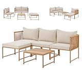 SVITA Detroit Gartenmöbel Set Polyrattan Lounge Modular Ecksofa Chaiselongue Tisch Flexibel als 3 Sitzer oder Sessel 2 Sitzer Inklusive Kissen Beige
