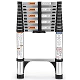HBTower Teleskopleiter 3,2 m aus Aluminium, Klappbare Ausziehleiter mit Rutschfesten Füßen, Leicht & Kompakt, Tragkraft 150 kg, Ideal für Deckenarbeiten & Dachböden, Silber