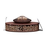 blumfeldt Ebeko Feuerschale - 3-in-1 Feuerschale Mit Grillrost & Tisch, Robuster Stahl, Inkl. Funkenschutz, Schürhaken, Holzscheitablage & Regenschutz, Perfekt Für Garten & Terrasse