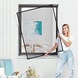 jarolift Fliegengitter für Fenster SlimLine Insektenschutz ohne Bohren, mit Alurahmen Spannrahmen, Mückenschutz Mückengitter, 90 x 150 cm, Anthrazit