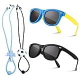 SSKHE 2 Stück Sonnenbrille Kinder Polarisiert mit verstellbarem Band für Jungen und Mädchen, Strand, Schule, Einkaufen, Party Dekorationen, Schwarz+Bla