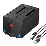 FIDECO Festplatten Dockingstation, USB 3.2 Gen1 Festplatten Docking Station für 2,5 & 3,5 Zoll SATA HDD SSD, Festplatten Klonstation mit Typ-C-Anschluss, Unterstützt Offline Klonfunktion und UASP