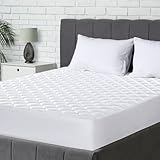 Utopia Bedding Gesteppter Matratzenschoner 90 x 200 cm, Spannmatratzenauflage, Tiefe Tasche Matratzenbezug dehnt Sich bis zu 30 cm (Weiß)