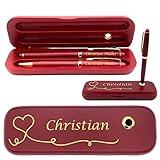Juwelier Schönschmied Holz Schreibset | Kugelschreiber und Füllfederhalter mit Wunschgravur | zzgl. Holzbox inkl. Wunschgravur | Holzbox mit Kugelschreiberständer (Herz)