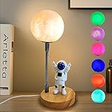 WLHBF 3D Mondlampe mit Astronauten-Design,7 Farben | Nachtlicht für Kinderzimmer,Schlafzimmer,Geschenk für Kinder und Erwachsene