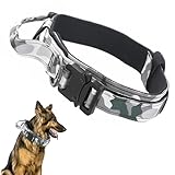 Ledeak Taktisches Hundehalsband, Verstellbares Militär-Hundehalsband mit Kommandogriff, Training Metallschnalle Nylon Verstellbar Hundehalsband für Hunde Training Freizeit Outdoor (M, Tarnweiß)