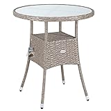 Casaria® Polyrattan Gartentisch 60cm Rund 5mm Sicherheitsglas Höhenverstellbar 80kg Belastbarkeit Wetterfest Terrasse Balkon Beistelltisch Tisch Beige