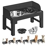 Feandrea Hundenapf erhöht, Futternapf mit Gestell, Fressnäpfe, höhenverstellbar und neigbar, Futterstation, 2 Näpfe aus Edelstahl 304, 1 Napf für EIN langsames Fressen, tintenschwarz PRB103B01