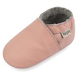 mepiq Krabbelschuhe Baby Lauflernschuhe lederpatschen Jungen Mädchen Weicher Leder Kleinkind Wildleder rutschfeste Lederschuhe 12-18 Monate, Rosa