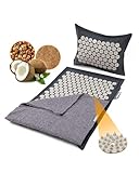 NEOLYMP Akupressurmatte mit Kissen und Eingewöhnungstuch, gefüllt mit Kokosfasern und Buchweizen - Massagematte mit 7.452 Druckpunkten - Videoanleitungen mit Akupunktur Matte Übungen (dunkelgrau)