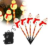 PORFOYO 5 Stück Led Weihnachtsbeleuchtung, Schneemann Figur Christmas Lights, LED Gartenstecker Weihnachten, Batteriebetriebene, Zuckerstangen, Weihnachtsdeko für Außen Garten Terrasse