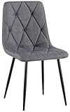 CLP Esszimmerstuhl gepolstert Clairton, Küchenstuhl mit gestepptem Bezug, mit schwarzem Metallgestell, bis 150 kg belastbar, Farbe:dunkelgrau, Material:Stoff