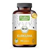 Raibu BIO Kurkuma Kapseln hochdosiert - 180 Curcuma Kapseln - 3000mg pro Tagesdosis - 500mg pro Kapsel - Hoher Curcumin Gehalt - in Deutschland produziert - Vegan Turmeric