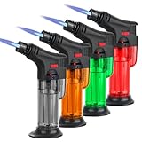 4 Stück Jetflame Feuerzeug, Flambierbrenner Einstellbarer Gasfeuerzeug Nachfüllbarer Bunsenbrenner mit Sicherheitsschloss für Home Crème Brulée, Camping, Löten (Butan nicht Inbegriffen)