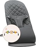 BabyBjörn Babywippe Bliss, Gewebt, Klassische Steppung, Anthrazitgrau mit Spielzeug für Babywippe, Fröhliche Augen