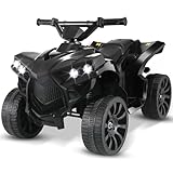 MAMIZO 6V Elektro-Quad Kinder, Kinderfahrzeug mit 3 KM/h, MP3-Musikplayer, Trompete, Scheinwerfer & USB-Aufladung, Elektroquad für Kinder ab 3 Jahre, Schwarz,4 pcs räder