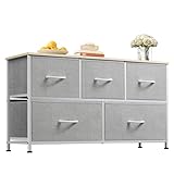 WLIVE Kommode mit 5 Schubladen aus Stoff, Kommodenschrank für Schlafzimmer, Kommode Wohnzimmer, mit Stabiler Stahlrahmen, Holzplatte, Hellgrau