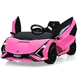 FANTASK 12V Lamborghini Kinder Elektroauto, Kinderauto Elektro mit 2,4G-Fernbedienung, 3-5km/h, Elektrofahrzeug mit MP3, Radio, Musik & LED-Scheinwerfer, für Kinder von 3-8 Jahren (Rosa)
