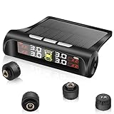 Geloo TPMS Reifendruck-Kontrollsystem mit 4 externen Sensoren Wireless TPMS Solar Monitor Universal mit 5 Alarm-Modus, Druckbereich 0-5 bar für RV Van SUV Anhänger Auto