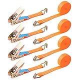 Spanngurte mit Ratsche zweiteilig mit Ratsche & Haken | 4 Stück 1000kg 4m | Ratschengurte | Zurrgurte | 25mm | 1000 daN 1t | EN 12195-2 | TÜV GS geprüft