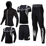 BOOMCOOL Männer Workout Kleidung Outfit Fitness Bekleidung Fitnessstudio Outdoor Laufen Kompressionshose Shirt Top Langarm Jacke 4PCS oder 5pcs XXXL