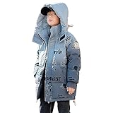 linboo Winterjacke Jungen Kinder Winterparka Outdoor Wintermantel Warme Parka Jacke mit Kapuze Dicke Steppjacke, Blauverlauf, 116-122(Etikettengröße: 120)