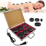 Hot Stone Massage Set mit Heizung, Tragbares Massagestein mit Heizbox, Heiße Steine Massage Set mit Wärmegerät, Heiße Massagesteine für Massage Entspannung SPA (Schwarz 9 Steine)