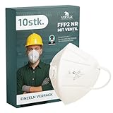 VENTUX SAFETY EQUIPMENT 10 Stück FFP2 NR Maske mit Ventil || Einzeln Verpackt || Ergonomische Passform || Staubschutzmaske für Arbeit, Bau & DIY