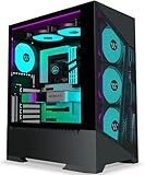 KEDIERS PC Gehäuse - vorinstallierte 6 PWM-Lüfter, ATX Mid Tower Gaming Gehäuse, Mesh Computergehäuse mit öffnendem Seitenteil aus gehärtetem Glas (Schwarz, G300)