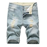 Herren-Denim-Shorts für den Sommer, halbe Jeans, knielang, Jeans für Herren, modisch, zerrissene Jeans, hellblau, 52