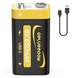 Delyeepow 9V Blockbatterie Batterien, 650mAh wiederaufladbar 9V Block Akku Lithium 1500 Zyklen mit USB-C Kabel, 1 Stück