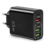 AXFEE 65W Multi USB C Ladegerät, 5 Ports Mehrfach Ladegerät mit USB-C und USB-A, 65W Schnellladegerät PD 3.0 Power Adapter USB Netzteil