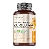 Bio Kurkuma Kapseln - 365 Turmeric Capsules - 1 Jahr Vorrat - 505mg Curcuma Pulver mit Ingwer & Piperin pro Tag - Curcumin, Ingwer und Schwarzer Pfeffer - Vegan & Bio Qualität - Von WeightWorld