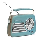 Madison - FREESOUND-VR40BLU - 30W Vintage-Radio mit langem Akku - Bluetooth, USB & FM - Blau - Vintage, Nostalgie, Retro