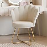 Hawthyhome Polstersessel Esszimmerstühle, Stuhl Schminktisch, Stuhl Samt, Blütenblatt-Rückenlehne Lehnstuhl mit Metallbeinen Gold, Bis 150 KG Belastbar Beige