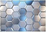 WallArena - Vlies Fototapete Geometrisch 150x105 cm - Fototapeten - Tapeten - für Wohnzimmer Schlafzimmer - Vliestapete Wandtapete Tapete 3D Effekt- inkl. Kleister - Abstrakt Modern Silber Blau