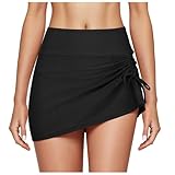 Bikini Rock Damen High Waist Baderock Mit Innenslip Kurze Badeanzug Rock Mit Seitenschlitz Tunnelzug Abdominalkontrolle Baderock Badekleid Bademode Bikinirock Badeshorts Damen Schwimmrock Strandrock