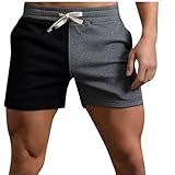 Jayyouu Herren Fitness Shorts lässige farblich passende atmungsaktive Strick Baumwoll Laufshorts mit Tasche Bequeme elastische Taille Schnür Fitness Workout Shorts