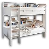 JUSA Hochbett mit Leiter & zwei Liegeflächen 90 x 200 cm - Platzsparendes Kinder Etagenbett in weiß - 129 x 189 x 210 cm (B/H/T)