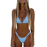 Bikini Damen Set Push up Sexy 2tlg Bikini Damen Set mit Triangel Bikinihose Bikini-Sets für Damen Sexy Bikini String Triangel Bikini String Triangel Bikini Zweiteiliger Badeanzug (A1-Light Blue, L)