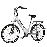 ESKUTE C100 E-Bike, 26 Zoll Elektrofahrrad, E-Cityrad 250W HeckMotor, 375Wh Wechselakku,bis zu 60km, LCD-Display, Tiefeinsteiger E-CityBike Für Damen und Herren Erwachsene Weiß