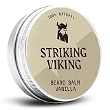 Striking Viking Bartbalsam für Herren – Leichter Halt, Vanille, 2 oz – Bartpflege mit Sheabutter, Teebaum-, Argan- & Jojobaölen – Beard Balm Glättet, formt, pflegt & macht raues Bart Haar weich
