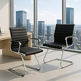 Ya-Home Konferenzstuhl aus Kunstleder Freischwinger Schwingstuhl mit Armlehne Moderner Besucherstuhl mit Chromgestell,2 Stück,Schwarz