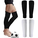 MEXRUMI 2 Paare Kinder Fußball Stutzen, Fußball Sleeves Tubes Sportsocken Trainingssocke Sockenstutzen Fußballstutzen(Schwarz/Weiß)