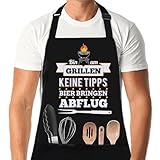 XCSJKJ Grillschürze für Männer Persönlich Grillen Geschenk BBQ Schürze Küchenschürze, Männer Geschenkideen Grillschürze Lustig Schürzen Bin am Grillen Schwarz Schürzen (Klassischer Stil - 2 Taschen)