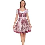 Jecarden Dirndl Damen Midi Dirndl für Damen Weinrot Trachtenkleid mit Dirndlbluse Trachtenmode Trachtenrock Kleid 3 Teilig für Oktoberfest Besondere Anlässe, 38